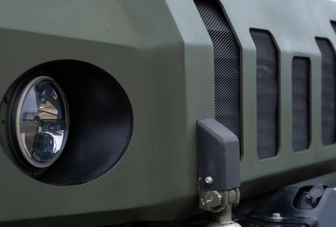 New armored personnel carrier armored car of the Ukrainian army. War in Ukraine. 2022. Close up.